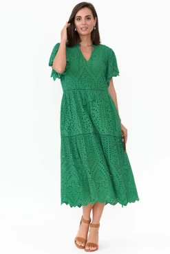 Cotton Dresses<La Strada Normandy Green Embroidered Tassel Dress