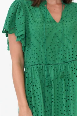 Cotton Dresses<La Strada Normandy Green Embroidered Tassel Dress