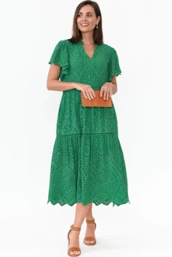 Cotton Dresses<La Strada Normandy Green Embroidered Tassel Dress