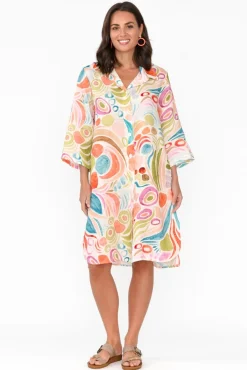 Linen Dresses<Donna Donna Noumea Green Abstract Linen Dress