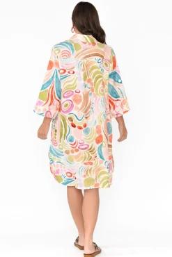 Linen Dresses<Donna Donna Noumea Green Abstract Linen Dress