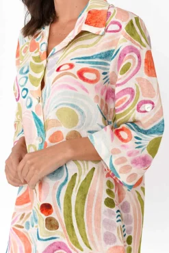 Linen Dresses<Donna Donna Noumea Green Abstract Linen Dress