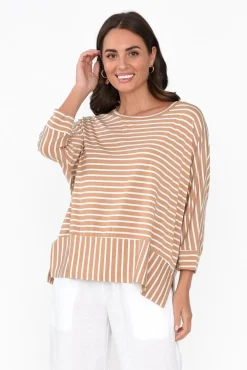 Sleeved Tops<Bamboo Whispers Novalie Beige Stripe Bamboo Top