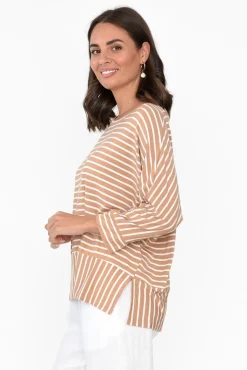 Sleeved Tops<Bamboo Whispers Novalie Beige Stripe Bamboo Top