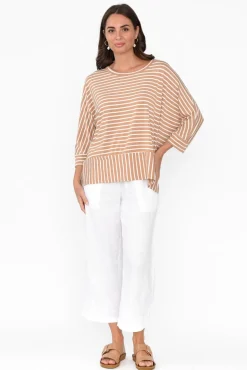 Sleeved Tops<Bamboo Whispers Novalie Beige Stripe Bamboo Top