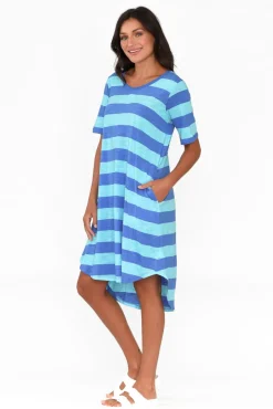 Cotton Dresses<Betty Basics Nyree Aqua Stripe Hi Lo Cotton Dress