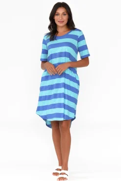Cotton Dresses<Betty Basics Nyree Aqua Stripe Hi Lo Cotton Dress