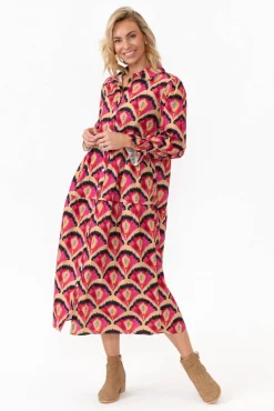 Below Knee Dresses<Liberty Rose Nyssa Pink Geo Linen Blend Dress