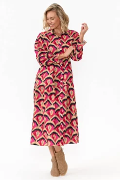 Below Knee Dresses<Liberty Rose Nyssa Pink Geo Linen Blend Dress