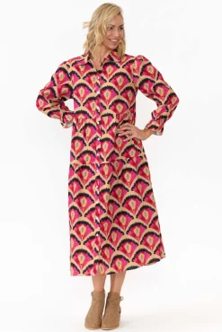 Below Knee Dresses<Liberty Rose Nyssa Pink Geo Linen Blend Dress