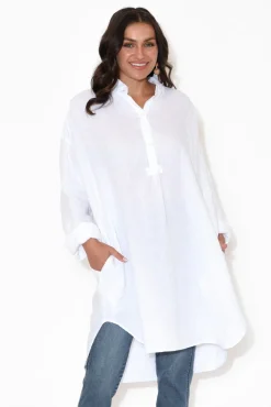 Linen Tops<Montaigne Oakland White Linen Button Tunic