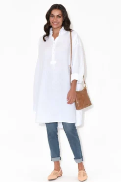 Linen Tops<Montaigne Oakland White Linen Button Tunic