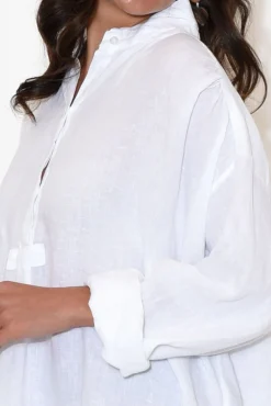 Linen Tops<Montaigne Oakland White Linen Button Tunic