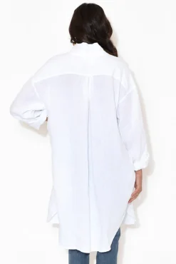 Linen Tops<Montaigne Oakland White Linen Button Tunic