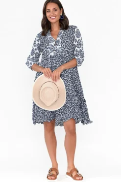 Cotton Dresses<Namastai Oakwood Navy Flower Cotton Puff Sleeve Dress