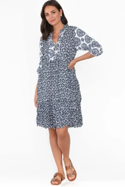 Cotton Dresses<Namastai Oakwood Navy Flower Cotton Puff Sleeve Dress