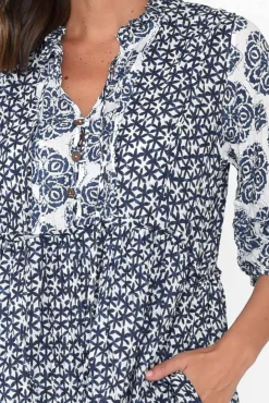 Cotton Dresses<Namastai Oakwood Navy Flower Cotton Puff Sleeve Dress