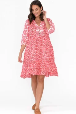 Cotton Dresses<Namastai Oakwood Red Flower Cotton Puff Sleeve Dress