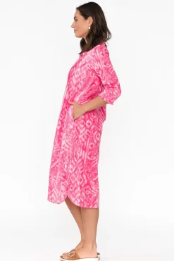 Cotton Dresses<Orientique Olympus Pink Geo Organic Cotton Dress