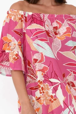 Cotton Dresses<Rosa Jojo Ornella Pink Tropical Linen Cotton Dress