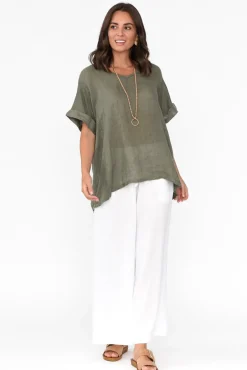 Linen Tops<Talia Benson Oversized Anna Khaki Linen Tee