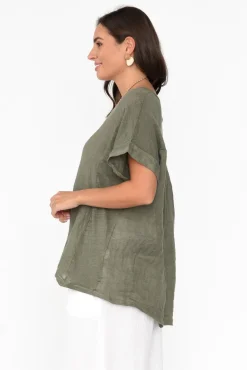Linen Tops<Talia Benson Oversized Anna Khaki Linen Tee