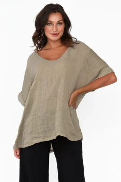 Linen Tops<Talia Benson Oversized Anna Natural Linen Tee