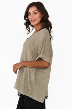Linen Tops<Talia Benson Oversized Anna Natural Linen Tee