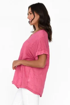 Linen Tops<Talia Benson Oversized Anna Pink Linen Tee