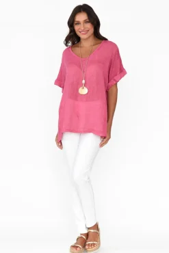 Linen Tops<Talia Benson Oversized Anna Pink Linen Tee