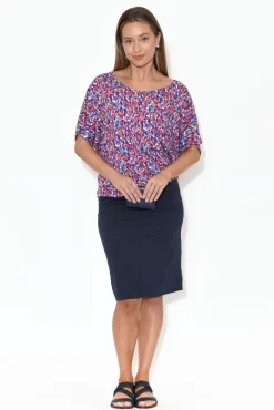 Skirts<Cafe Latte Palin Navy Zip Front Skirt