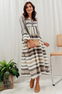 Cotton Dresses<Joop u0026 Gypsy Paloma Natural Stripe Cotton Midi Dress