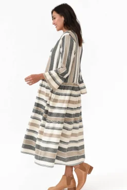 Cotton Dresses<Joop u0026 Gypsy Paloma Natural Stripe Cotton Midi Dress