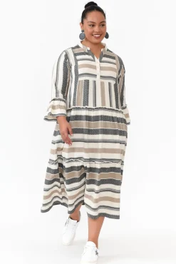 Cotton Dresses<Joop u0026 Gypsy Paloma Natural Stripe Cotton Midi Dress