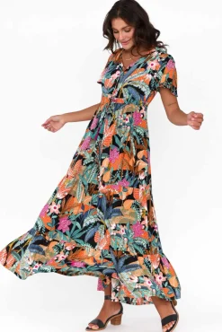 Maxi Dresses<Orientique Paphos Black Tropical Tiered Maxi Dress