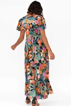 Maxi Dresses<Orientique Paphos Black Tropical Tiered Maxi Dress