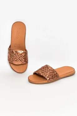 Slides<Bueno Paris Bronze Leather Woven Slide