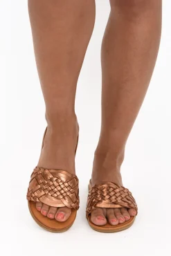 Slides<Bueno Paris Bronze Leather Woven Slide