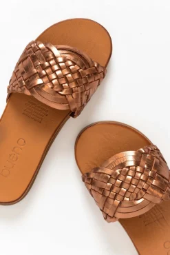 Slides<Bueno Paris Bronze Leather Woven Slide