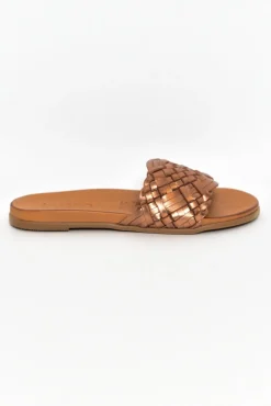 Slides<Bueno Paris Bronze Leather Woven Slide