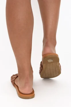 Slides<Bueno Paris Bronze Leather Woven Slide