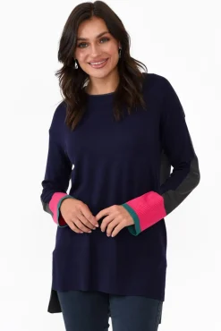 Knitwear<Betty Basics Paris Navy Colour Block Knit Jumper