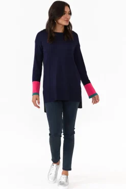 Knitwear<Betty Basics Paris Navy Colour Block Knit Jumper