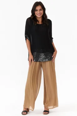 Sleeved Tops<La Strada Parker Black Silk Sequin Top