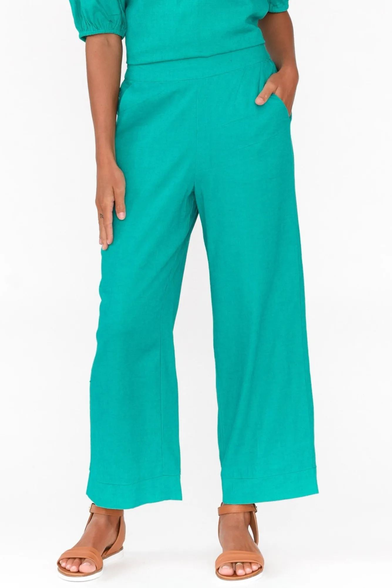 Pants<Betty Basics Parker Teal Linen Blend Pant