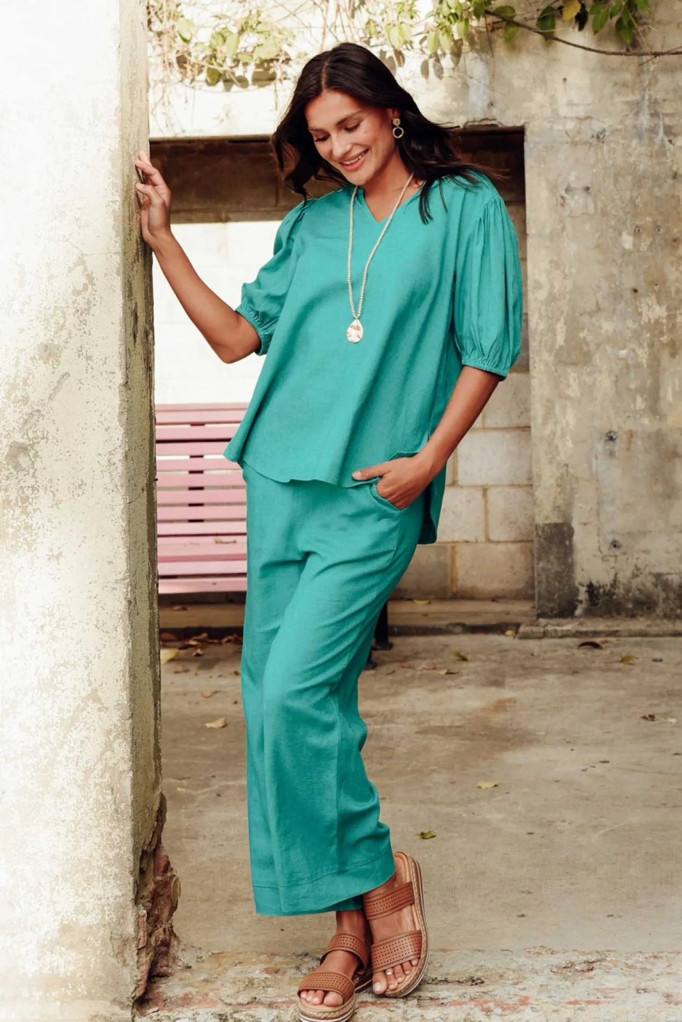 Pants<Betty Basics Parker Teal Linen Blend Pant