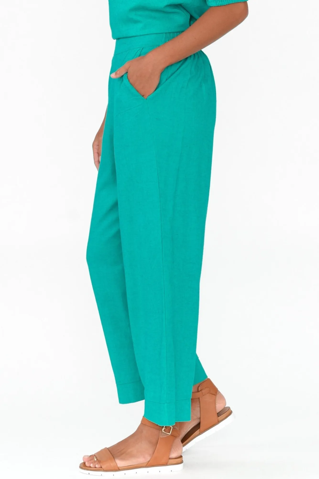 Pants<Betty Basics Parker Teal Linen Blend Pant