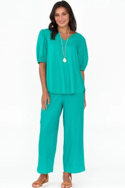 Pants<Betty Basics Parker Teal Linen Blend Pant