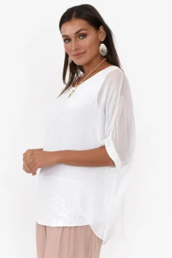 Sleeved Tops<La Strada Parker White Silk Sequin Top