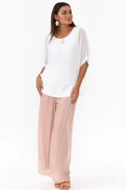 Sleeved Tops<La Strada Parker White Silk Sequin Top